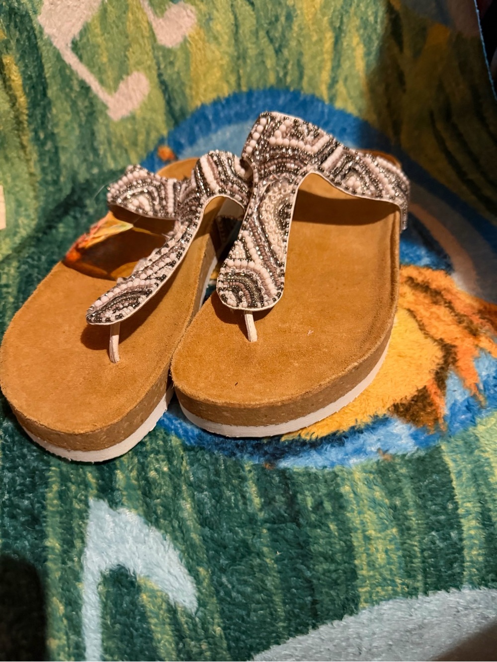 Haute Hippie Tan Suede Platform Beaded Thong Sandals